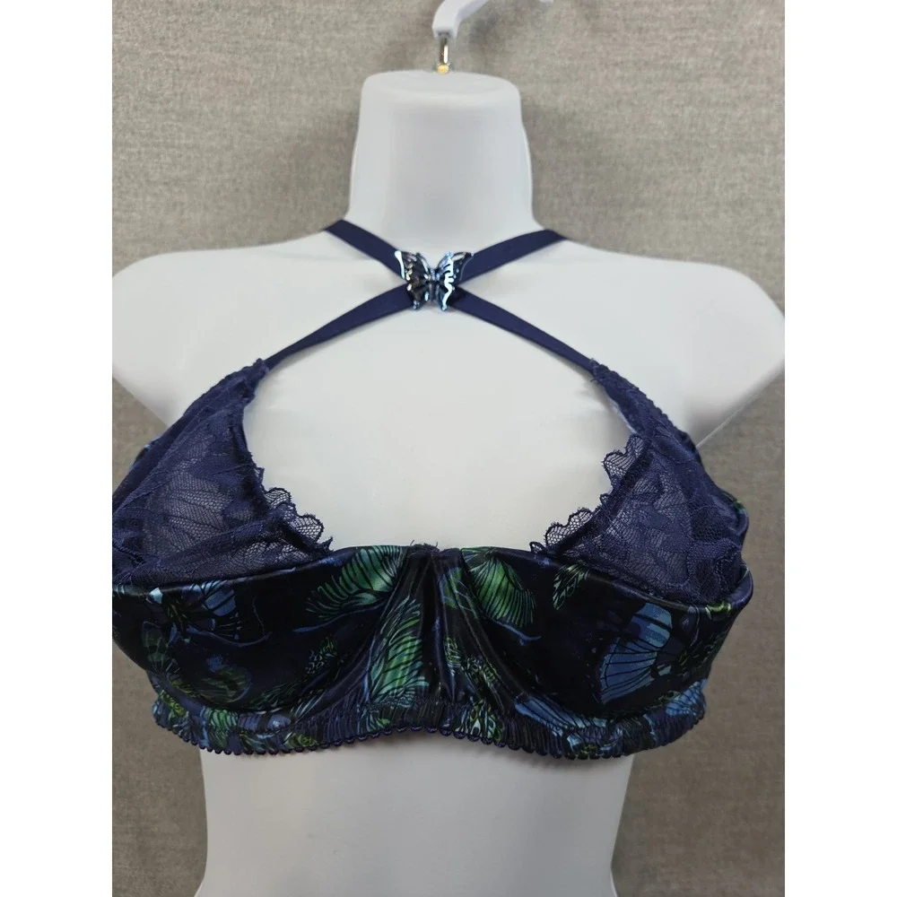 Savage X Fenty BAROQUE BUTTERFLY BRA 34DD Underwire 1/4 Cup Blue Flutter NEW